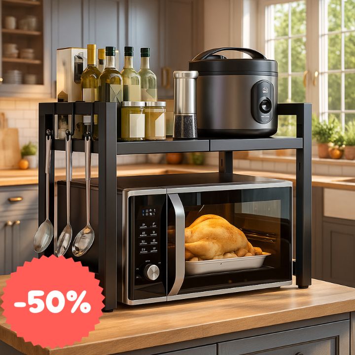 Supporto per Forno a Microonde Espandibile in Acciaio al Carbonio - Mensole da Cucina Salvaspazio da Appoggio