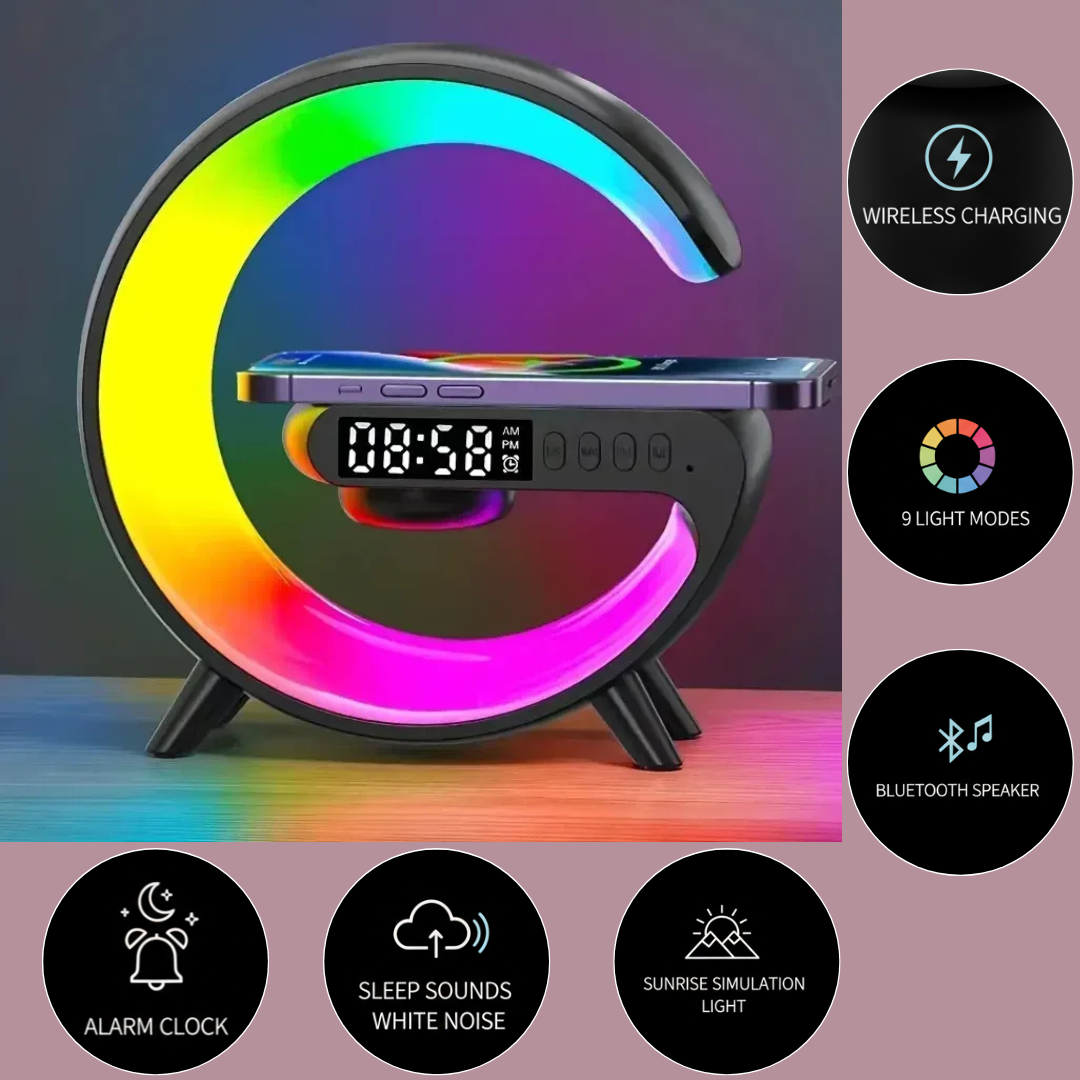 Orologio SMART 6 in 1 - Ricarica Wireless, Bluetooth 5.0, 9 Modalità Illuminazione, White Noise, Sunrise Simulation, Alarm Clock